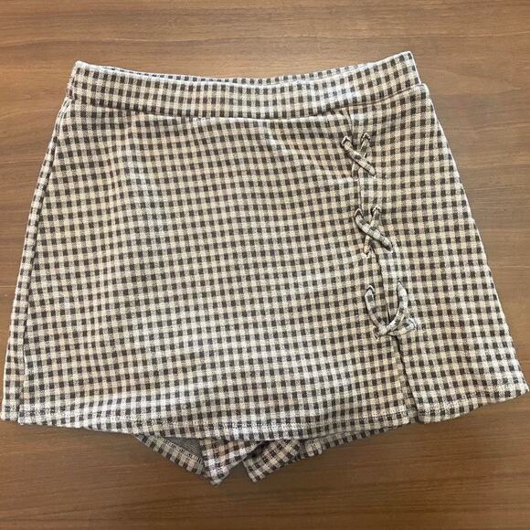 Y2K Brown & Cream Plaid Skort – Size S - Picture 1 of 7